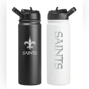 Official NFL Louisiana Saints Black & White Flip Top Water Bottle Set – 24oz NIB